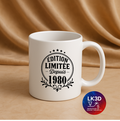 Mug Édition limitée depuis 1980 – 340 ml – Personnalisé par sublimation