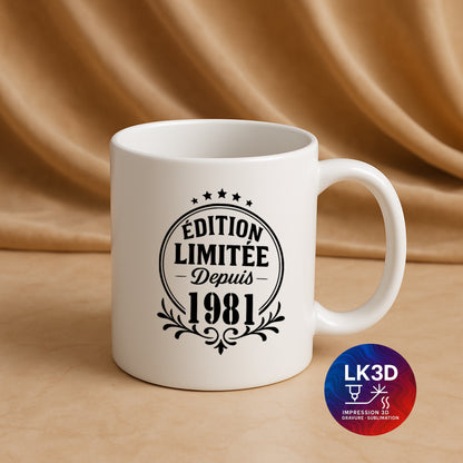 Mug Édition limitée depuis 1981 – 340 ml – Personnalisé par sublimation