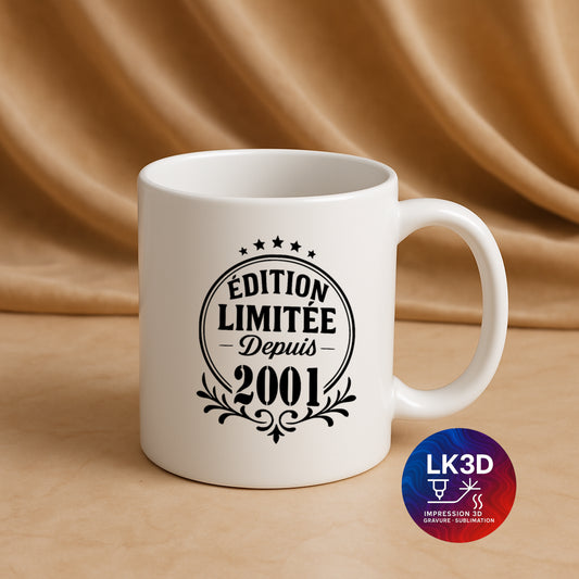 Mug Édition limitée depuis 2001 – 340 ml – Personnalisé par sublimation
